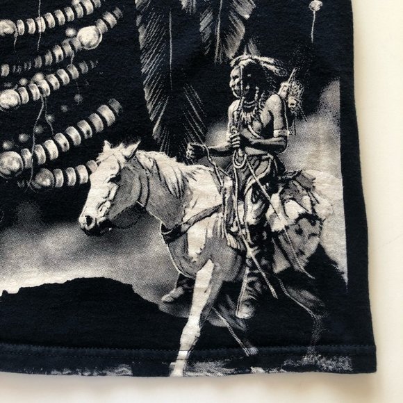 Vintage 90s Full Print Warrior Chief Skull T-Shirt - Picture 4 of 7